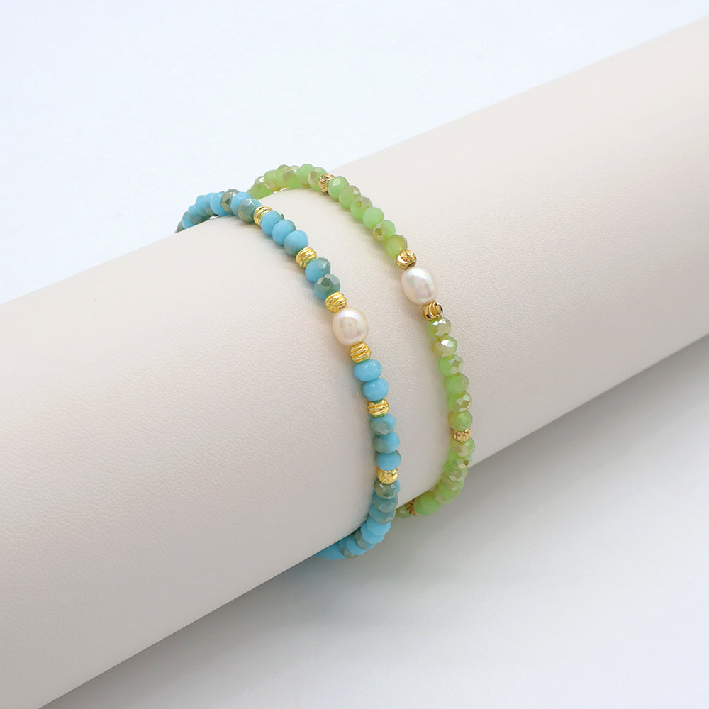 Handmade Customizable Glass Crystal Bracelet With Fresh Water Pearl Bracelet