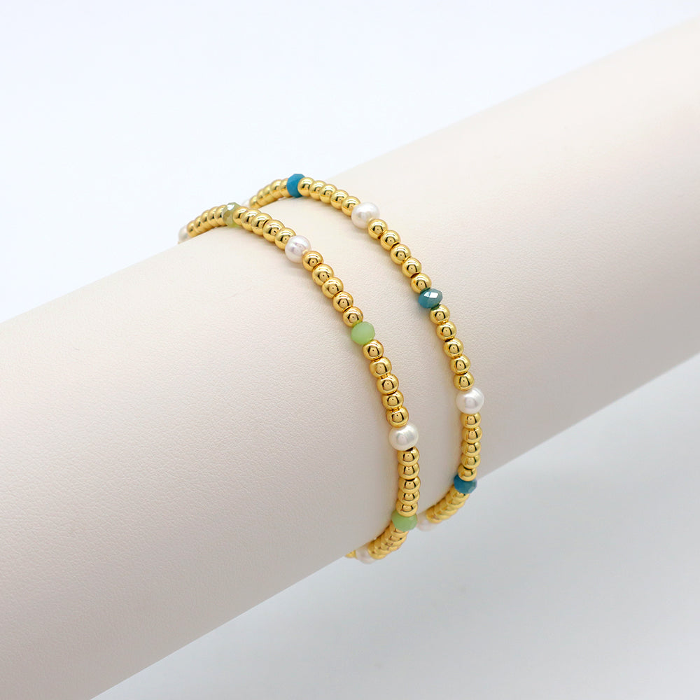 Handmade Customizable Brass Bracelet With Fresh Water Pearl Glass Crystal Beads Bracelet