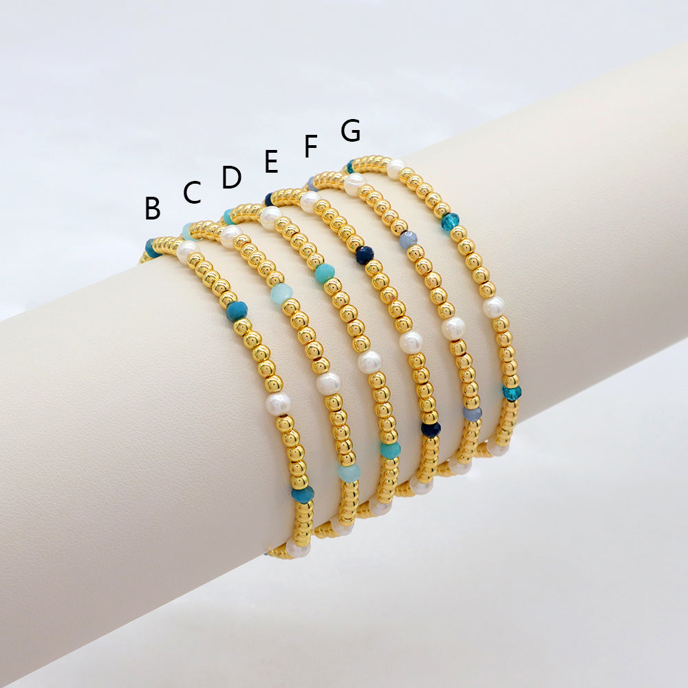 Handmade Customizable Brass Bracelet With Fresh Water Pearl Glass Crystal Beads Bracelet