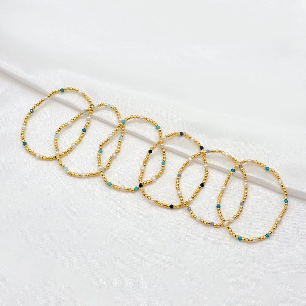 Handmade Customizable Brass Bracelet With Fresh Water Pearl Glass Crystal Beads Bracelet