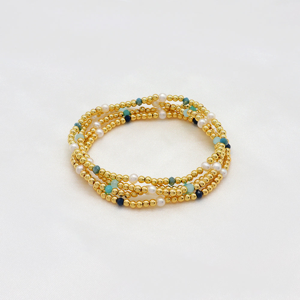 Handmade Customizable Brass Bracelet With Fresh Water Pearl Glass Crystal Beads Bracelet