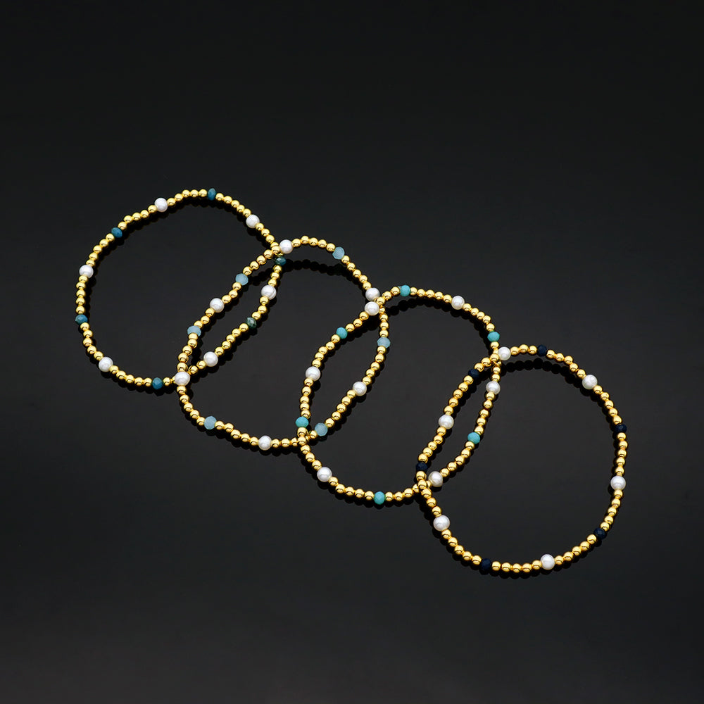 Handmade Customizable Brass Bracelet With Fresh Water Pearl Glass Crystal Beads Bracelet