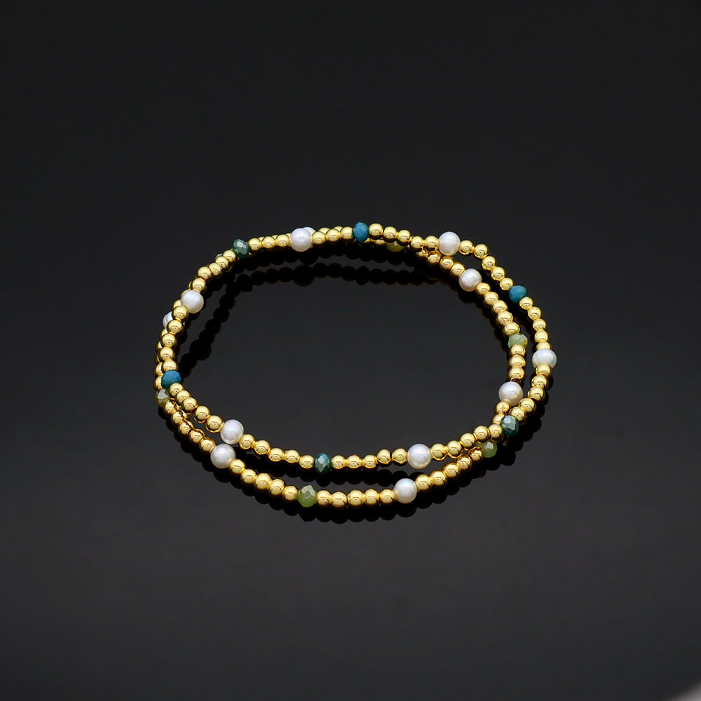 Handmade Customizable Brass Bracelet With Fresh Water Pearl Glass Crystal Beads Bracelet
