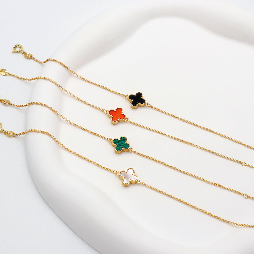 Handmade Customizable Natural Stone Brass Gold Plated 7mm Charm Bracelet