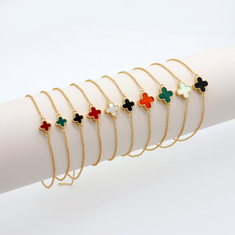 Handmade Customizable Natural Stone Brass Gold Plated 7mm Charm Bracelet