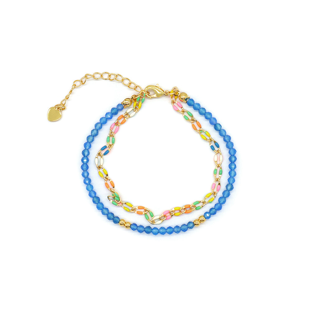 Handmade Customizable Natural Stone Double Layer Blue turquoise Blue agate Bracelet