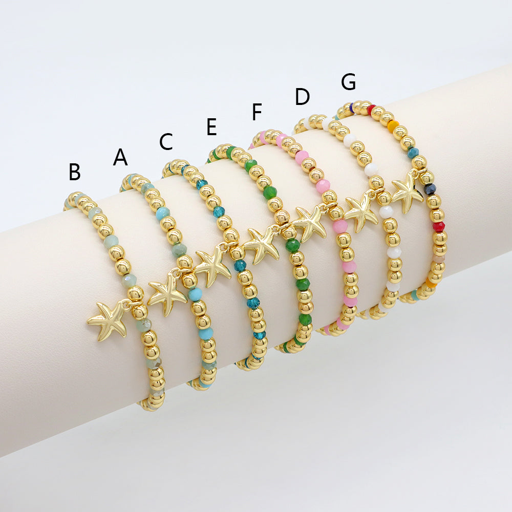 Handmade Customizable Glass Crystal Bracelet With Brass Pendant Gold Plated Bracelet