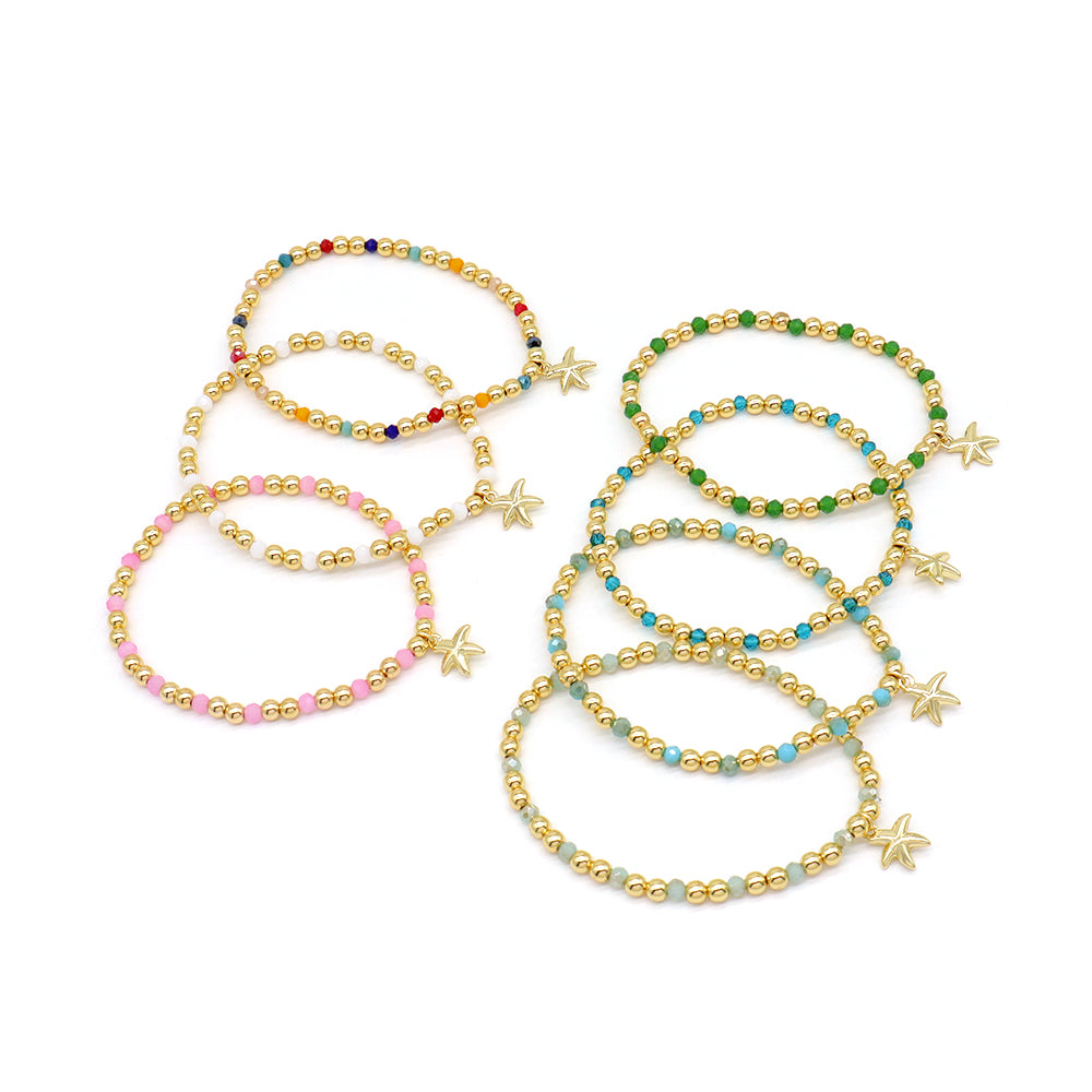 Handmade Customizable Glass Crystal Bracelet With Brass Pendant Gold Plated Bracelet