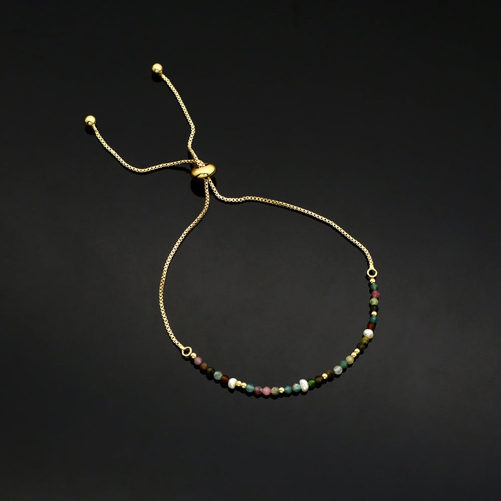 Handmade Customizable Ajustable Tourmaline Bracelet With Fresh Water Pearl Bracelet