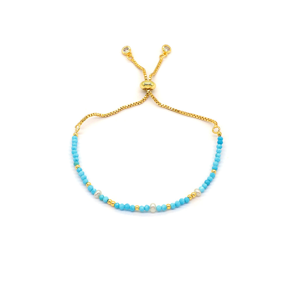 Handmade Customizable Ajustable Natural Stone With Fresh Water Pearl Bracelet