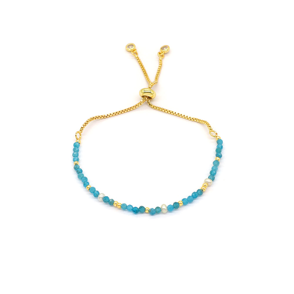 Handmade Customizable Ajustable Natural Stone With Fresh Water Pearl Bracelet