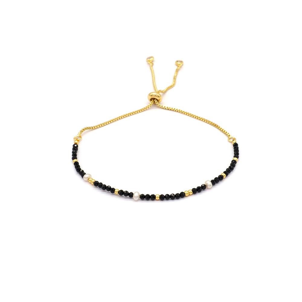 Handmade Customizable Ajustable Natural Stone With Fresh Water Pearl Bracelet