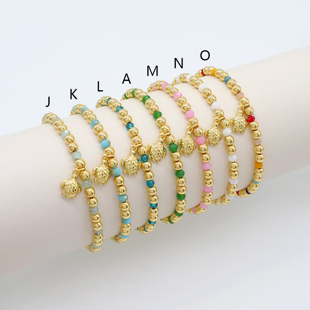 Handmade Customizable Glass Crystal Bracelet With Brass Pendant Gold Plated Bracelet