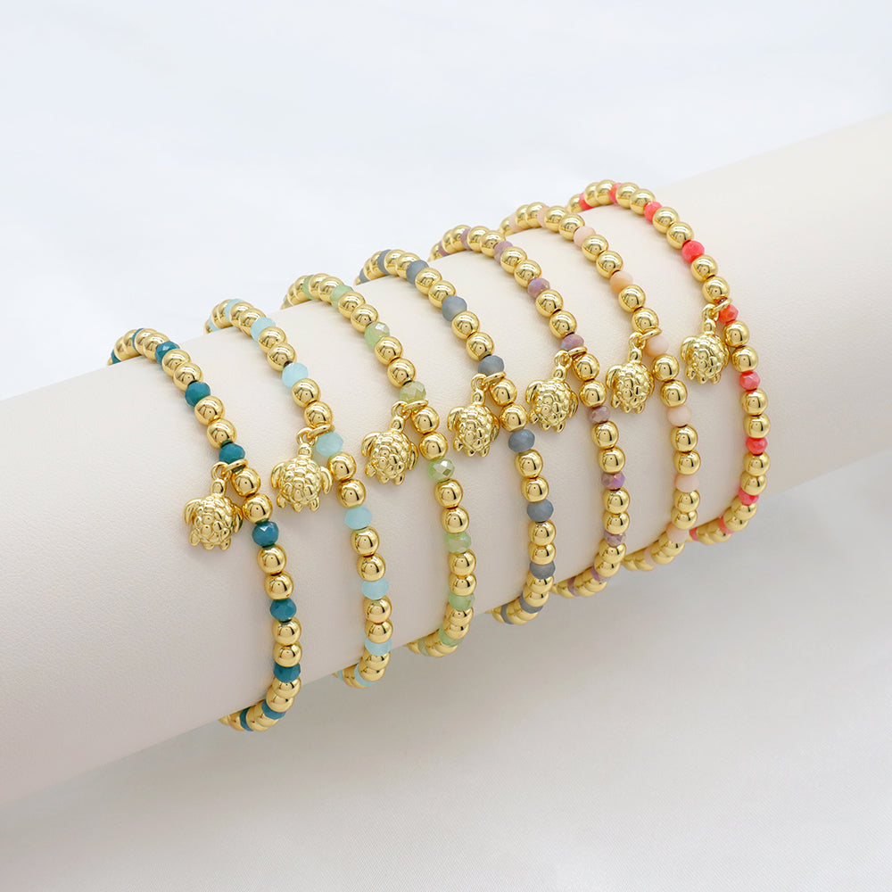 Handmade Customizable Glass Crystal Bracelet With Brass Pendant Gold Plated Bracelet