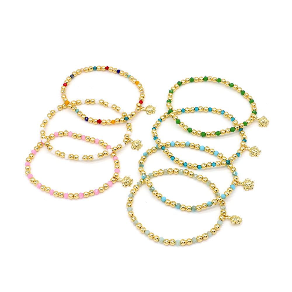 Handmade Customizable Glass Crystal Bracelet With Brass Pendant Gold Plated Bracelet