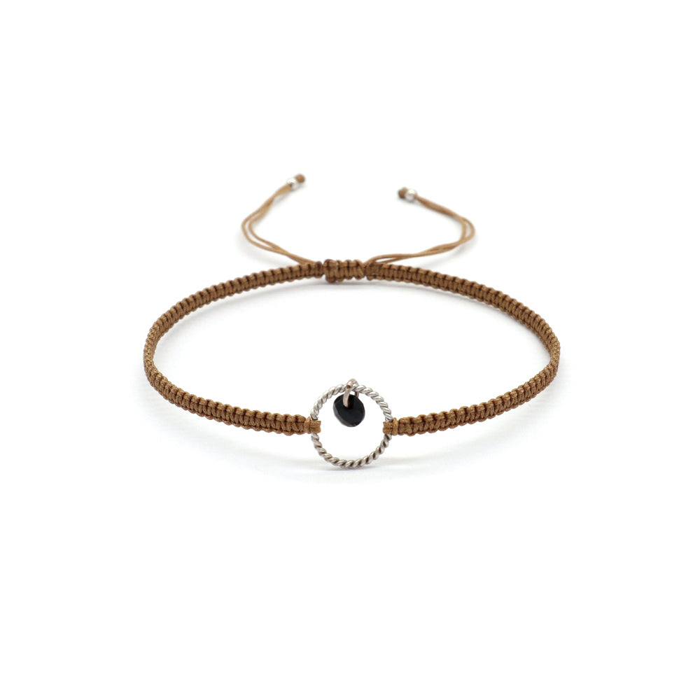 Handmade 925 Sterling Silver CZ Charm Cotton Thread Braided Rope Bracelet