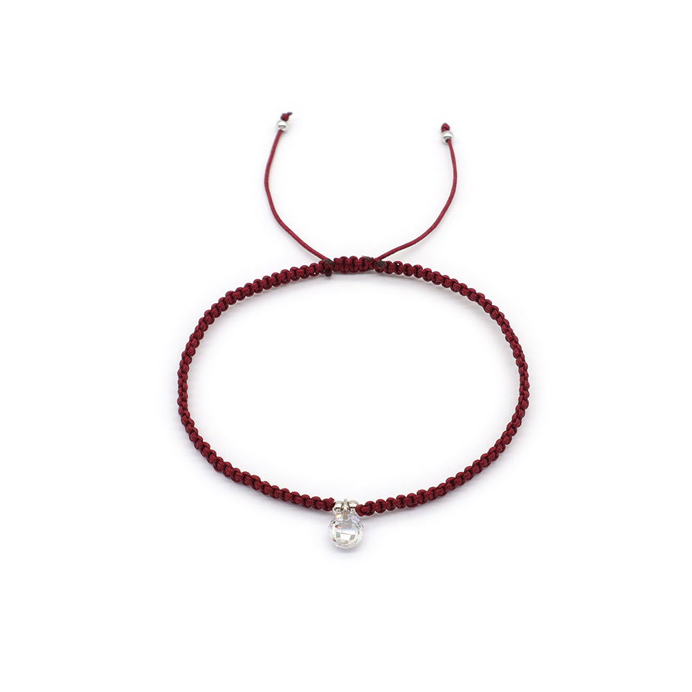 Handmade 925 Sterling Silver CZ Charm Cotton Thread Braided Rope Bracelet