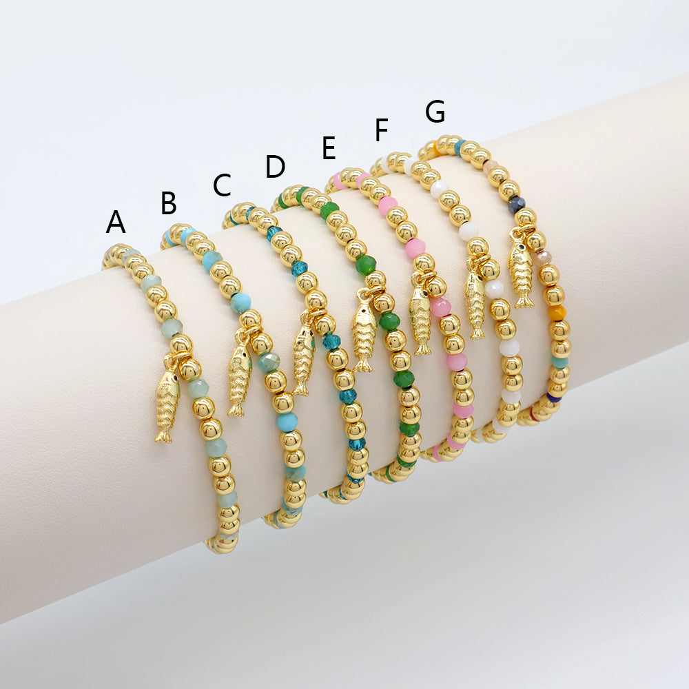 Handmade Customizable Glass Crystal Bracelet With Brass Pendant Gold Plated Bracelet