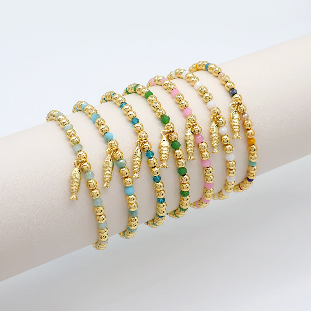 Handmade Customizable Glass Crystal Bracelet With Brass Pendant Gold Plated Bracelet