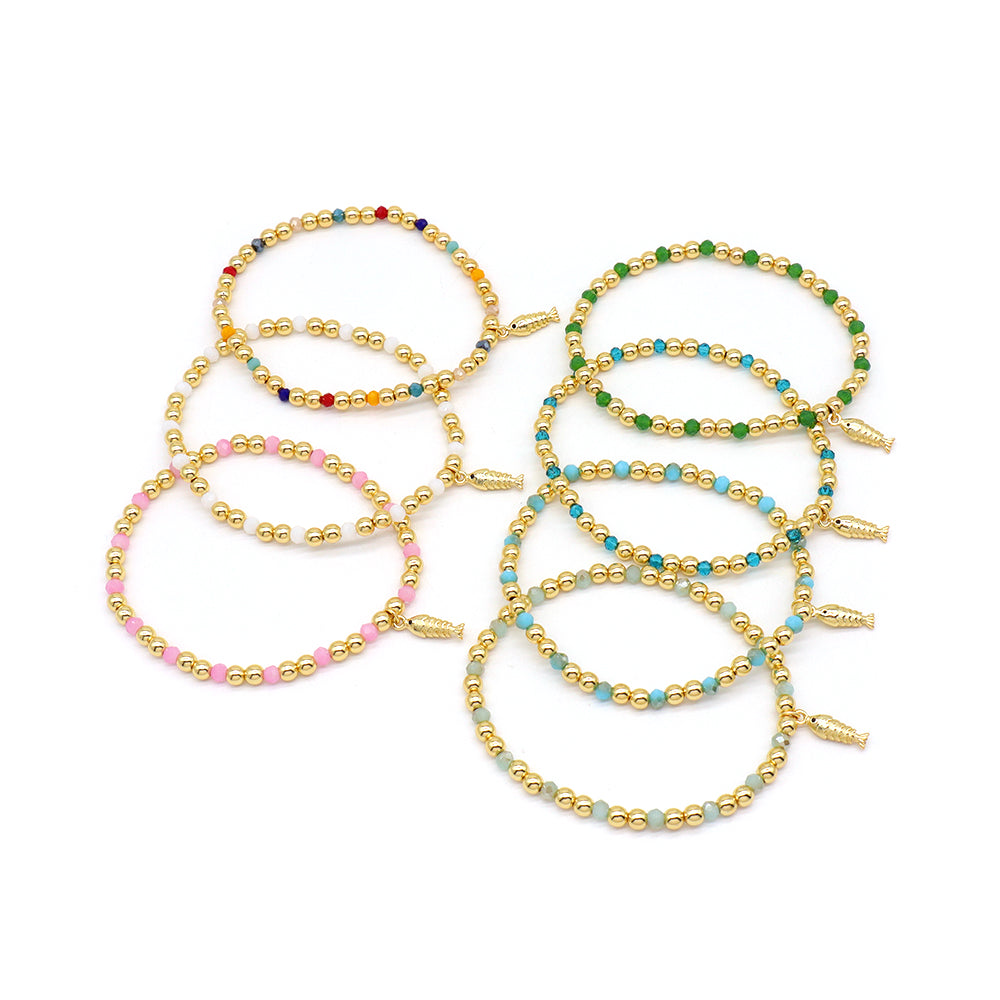 Handmade Customizable Glass Crystal Bracelet With Brass Pendant Gold Plated Bracelet