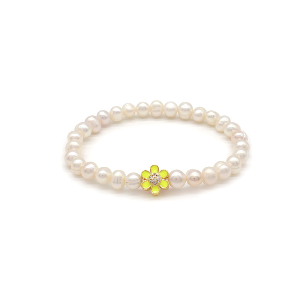Handmade Customizable Fresh Water Pearl Bracelet With Enamel Charm