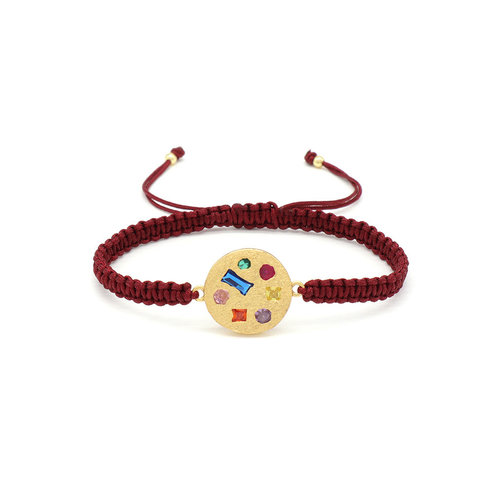 Handmade Customizable Brass Charm Bracelet With Cotton Wire