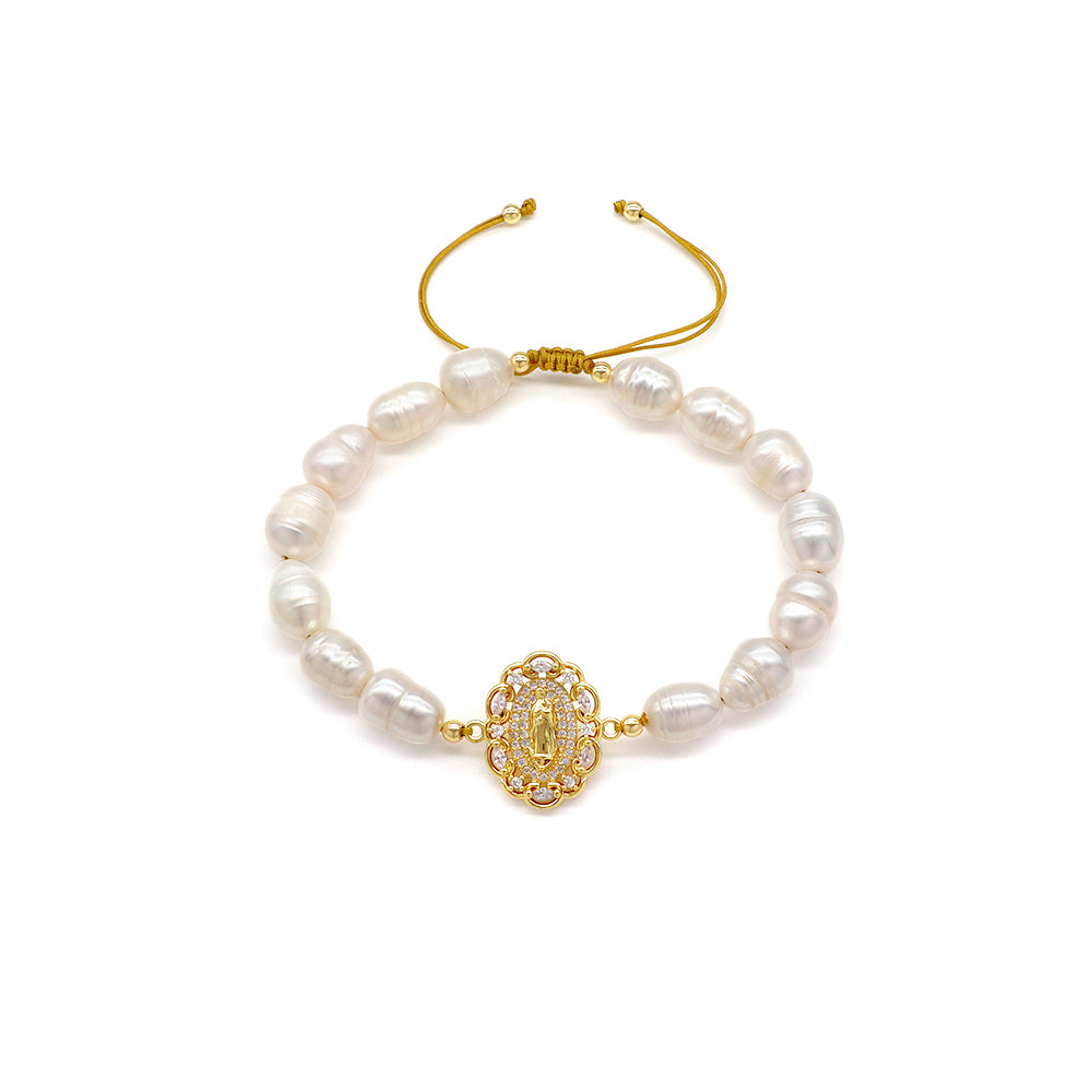 Handmade Customizable Fresh Water Pearl Bracelet With Brass Charm