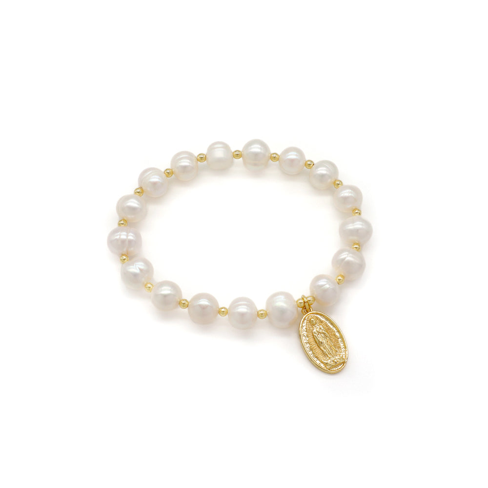 Handmade Customizable Fresh Water Pearl Bracelet With Brass Charm