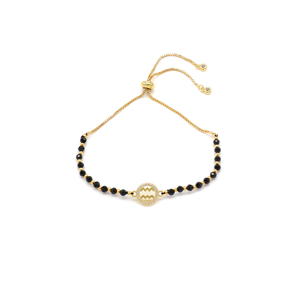 Handmade Customizable Natural Stone Beads Bracelet With Brass Charm