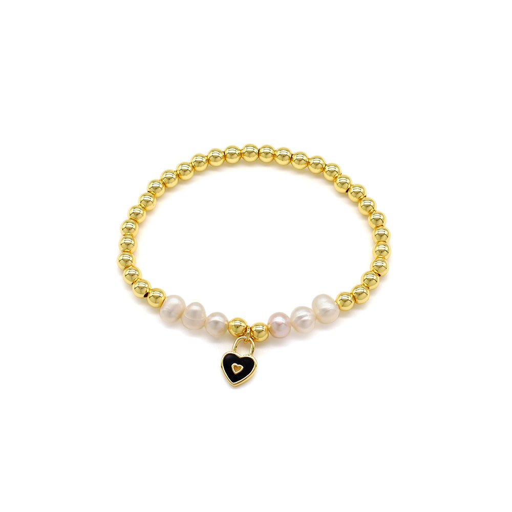 Handmade Customizable Brass Beads Bracelet With Enamel Charm Fresh Water Pearl
