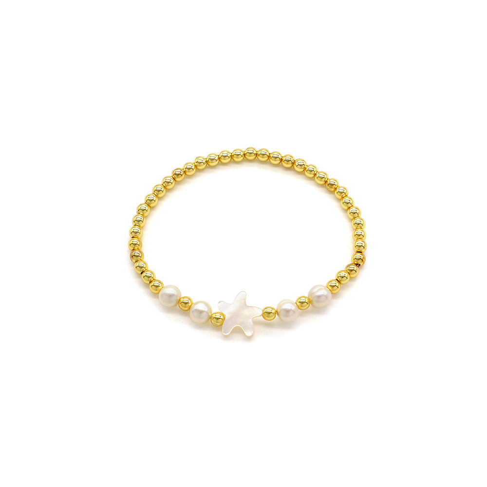 Handmade Customizable Brass Bracelet With Shell Charm Fresh Water Pearl