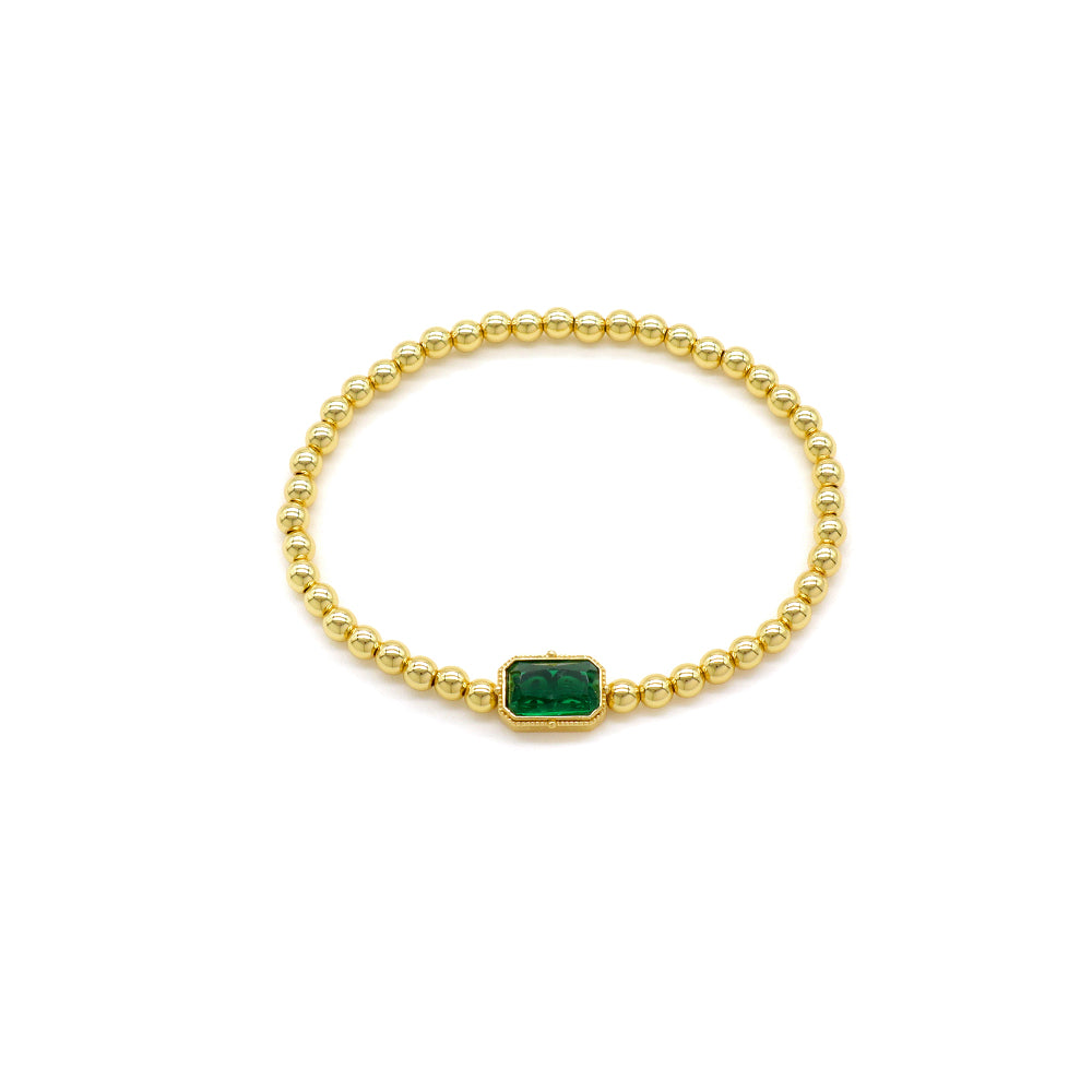 Handmade Customizable Natural Stone or Brass Beads Bracelet With Glass Crystal Charm