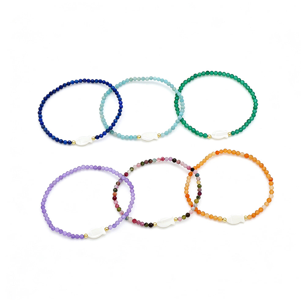 Handmade Customizable Natural Stone Beads Bracelet With Shell Fish Charm