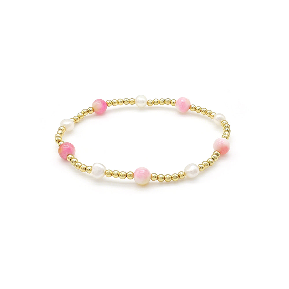 Handmade Smooth Round 6mm Dyed Colorful Natural Stone Fresh Water Pearl Bracelet