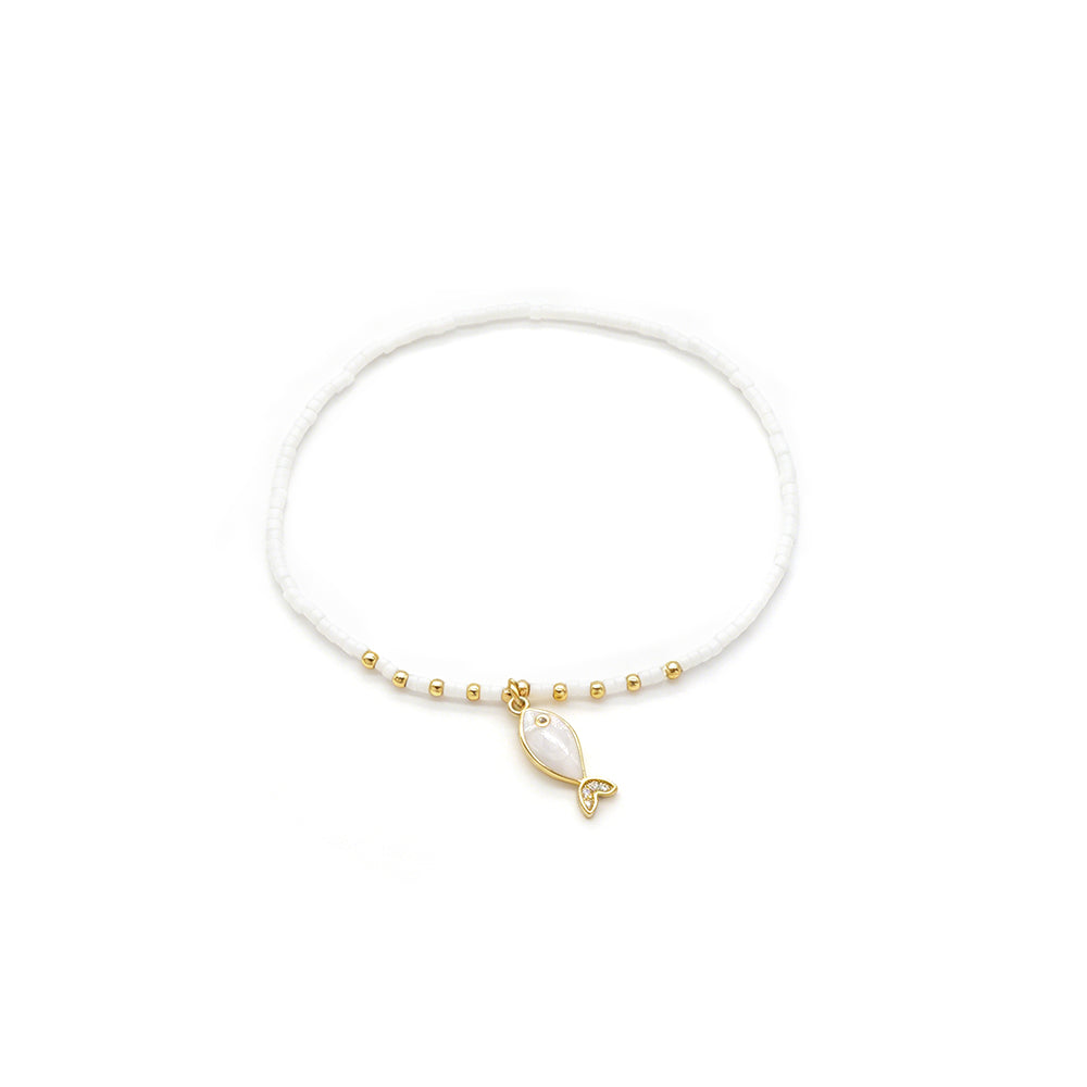 Handmade Brass Enamel Fish Pendant Miyuki Beads Elastic Bracelet
