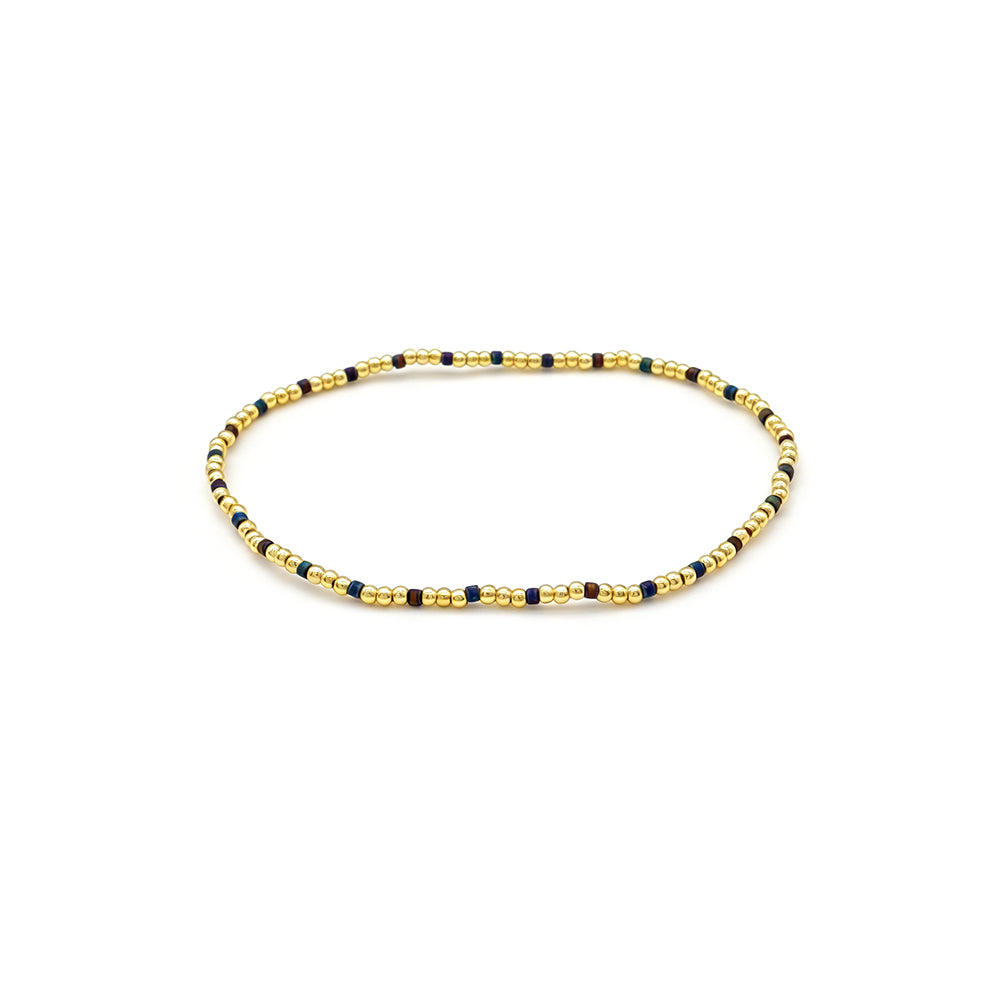 Handmade Multi-colour Miyuki Beads Plating Gold Brass Beads Elastic Bracelet