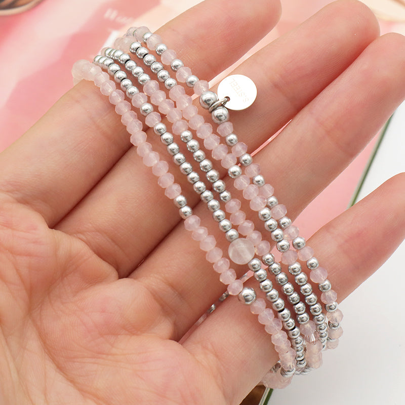 Wholesale Trendy Woman Custom Jewelry Set Handmade Pink Glass Crystal Bracelets Charms Beads Bracelets Set