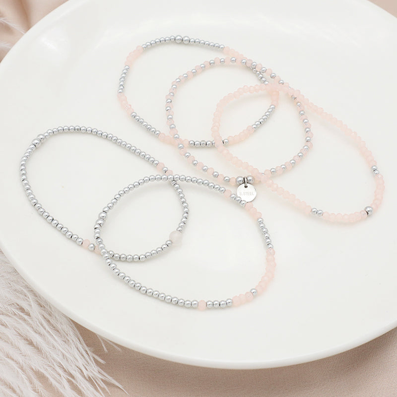 Wholesale Trendy Woman Custom Jewelry Set Handmade Pink Glass Crystal Bracelets Charms Beads Bracelets Set