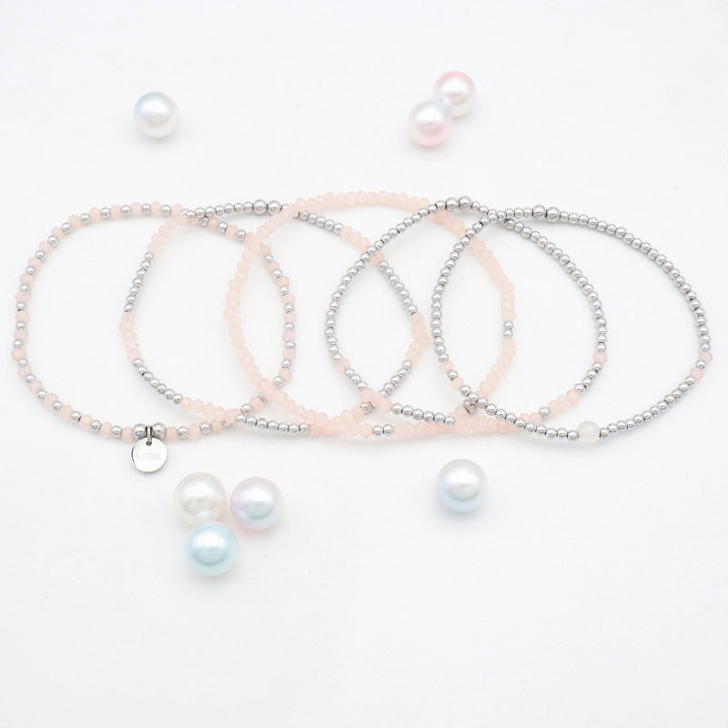 Wholesale Trendy Woman Custom Jewelry Set Handmade Pink Glass Crystal Bracelets Charms Beads Bracelets Set