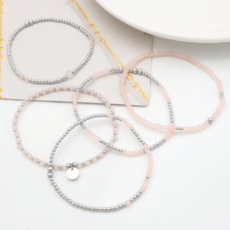 Wholesale Trendy Woman Custom Jewelry Set Handmade Pink Glass Crystal Bracelets Charms Beads Bracelets Set