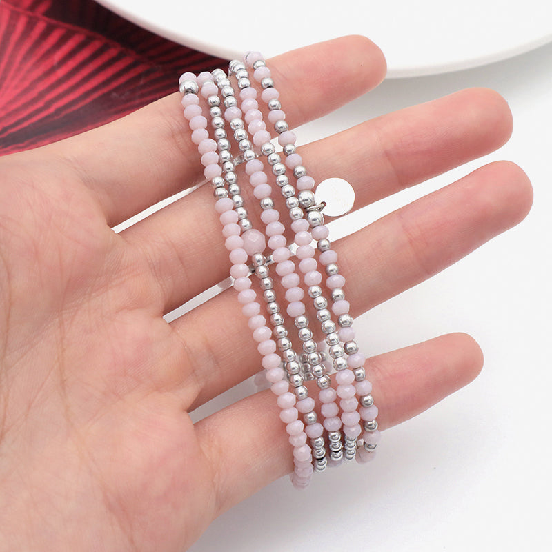 Handmade Wholesale Fashion Woman Jewelry Set Pink Glass Crystal Charms Bracelet Set Custom Beads Bracelets