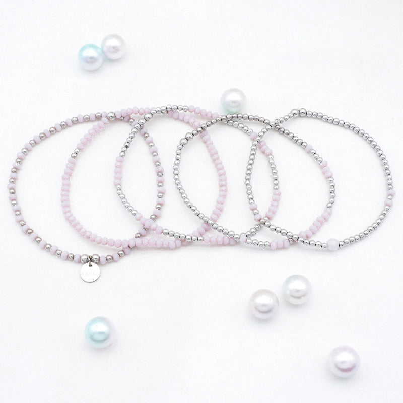 Handmade Wholesale Fashion Woman Jewelry Set Pink Glass Crystal Charms Bracelet Set Custom Beads Bracelets