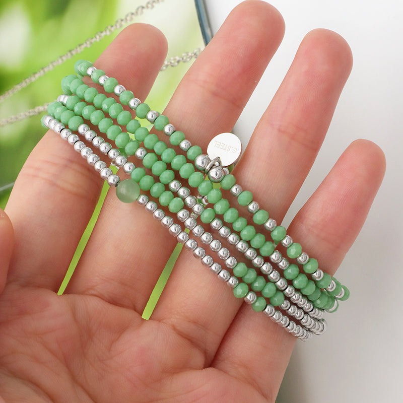 Jewelry Set Custom Wholesale Trendy Woman Handmade Green Glass Crystal Bracelet Bangle Charms Beads Bracelets Set