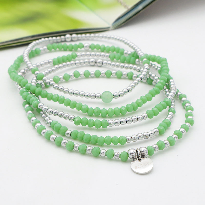 Jewelry Set Custom Wholesale Trendy Woman Handmade Green Glass Crystal Bracelet Bangle Charms Beads Bracelets Set