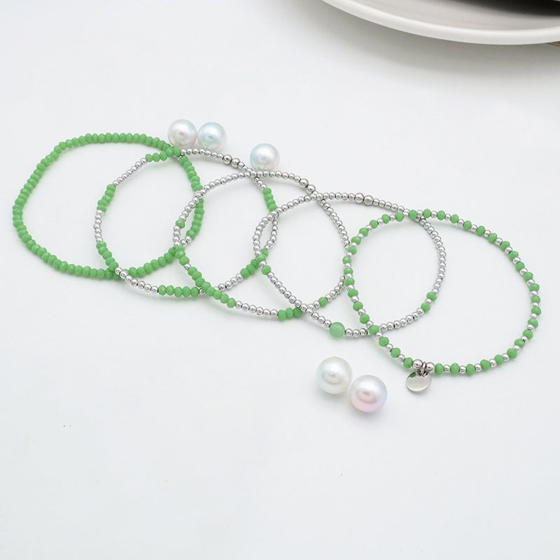 Jewelry Set Custom Wholesale Trendy Woman Handmade Green Glass Crystal Bracelet Bangle Charms Beads Bracelets Set