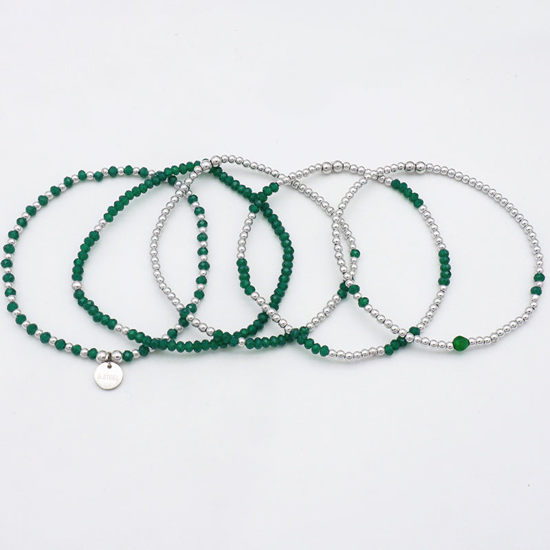Fashion Handmade Beaded Bracelets Wholesale Woman Custom Jewelry Set Green Glass Crystal Charm Bracelet