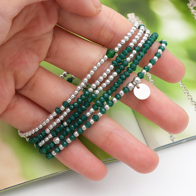 Fashion Handmade Beaded Bracelets Wholesale Woman Custom Jewelry Set Green Glass Crystal Charm Bracelet