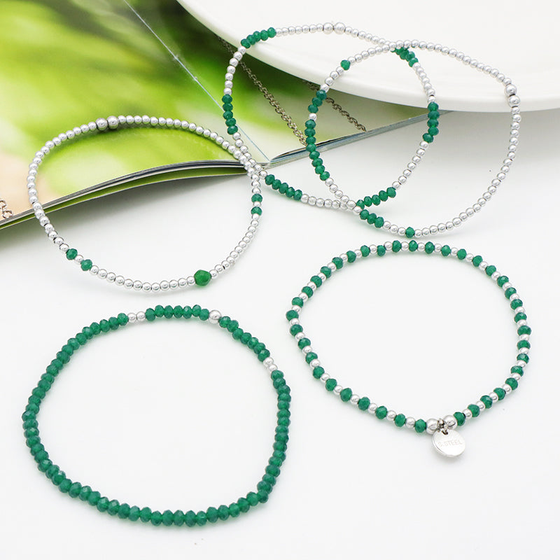 Fashion Handmade Beaded Bracelets Wholesale Woman Custom Jewelry Set Green Glass Crystal Charm Bracelet