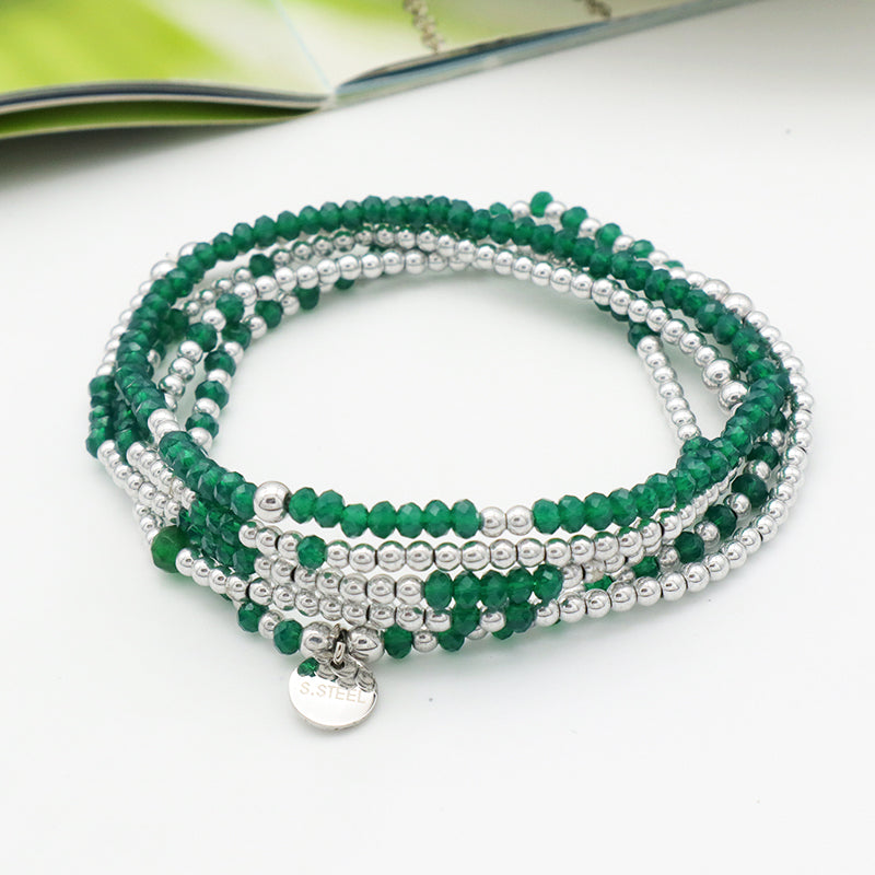 Fashion Handmade Beaded Bracelets Wholesale Woman Custom Jewelry Set Green Glass Crystal Charm Bracelet