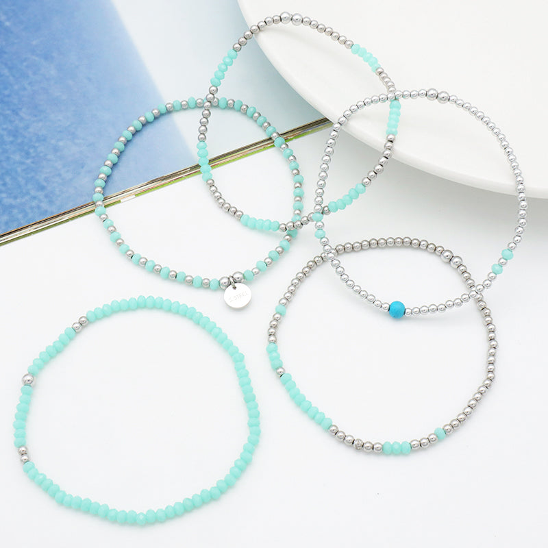 Handmade Wholesale Trendy Woman Girl Kid Baby Jewelry Custom Blue Beaded Bracelets Glass Crystal Charms Bracelets